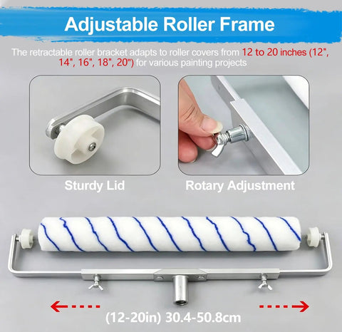 Adjustable Roller Frame for Big Time 18 Inch Non Shedding Paint Roller Kit adapting covers from 12 to 20 inches.