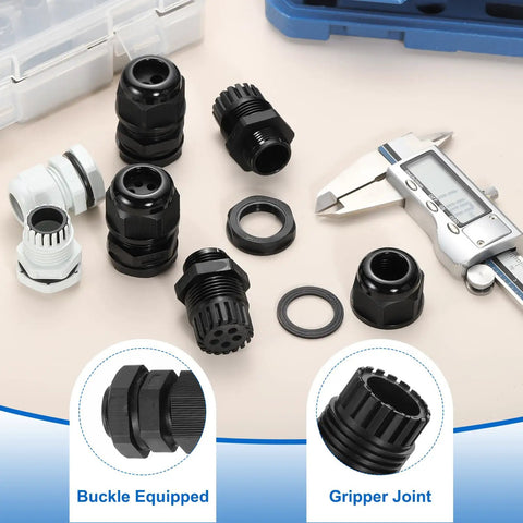 Four Pack M12 Cable Glands Waterproof Nylon Seals For 4.5 to 8mm Cable Entry Wiring Repair Gland Replacement Workhorse Build Budget Friendly For Electrical Enclosures And Appliances Black, black and white nylon glands