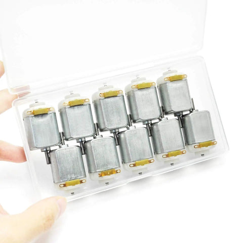 10 Pack DC Motors 3V To 6V 130 Size Mini Electric Motors 15000 RPM For Arduino DIY Projects And Science Experiments High Quality Mini Motors In A Sturdy Box.