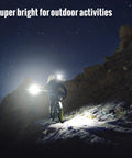 Person wearing Long Throw Headlamp With 323 Meter Beam For Long Range Vision And 1755 Lumen Rechargeable LED at night outdoors