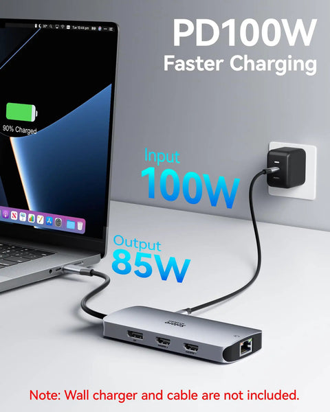 Triple 4K USB C Docking Station With Dual HDMI And DisplayPort, 1Gbps Ethernet, 100W PD, USB 3.0 Hub For Laptops connected to MacBook