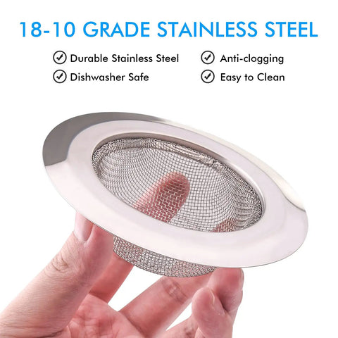 Rock Solid 2 Pack Kitchen Sink Strainer Set No Sweat Stainless Steel Drain Filter With Wide Rim Basin Basket in hand
