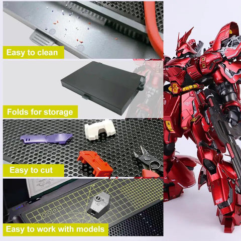 Portable Model Making Workbench With LED Lights And Magnifier All In One Cutting And Assembly Kit For DIYers Includes Pliers Holder Gridded Adhesive Cut Mats Plastic Storage Drawers Display Panel