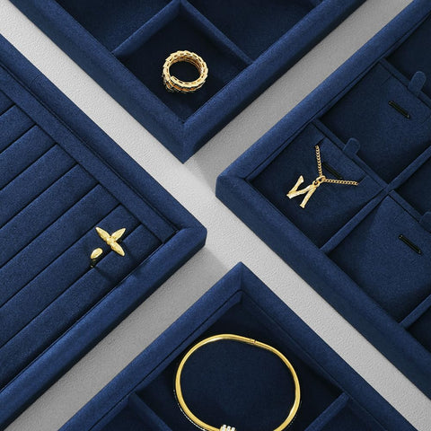 Super Slick Microfiber Jewelry Display Tray With Six Grid Compartments For Ring Earring Bracelet And Necklace Storage Stackable Countertop Organizer Plate Hits Different with gold jewelry.
