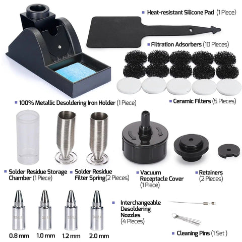 Beast 110W Desoldering Station accessories including nozzles, filters, and holder for multilayer PCB desoldering and fast solder removal.