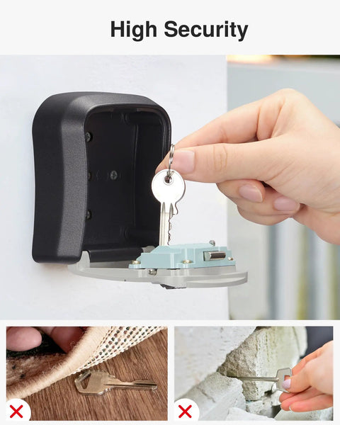 Wall Mounted Key Lock Box With Resettable Combo Code For Home Office And Garage Secure Spare Key Storage Durable Dust And Water Resistant Cover And Easy Mount Hardware Included in use with hand inserting key.