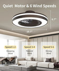 Smart Ceiling Fan With Lights Remote Control Dimmable LED Lighting 20 Inch Enclosed Bladeless Fan Semi Flush Mount Room View