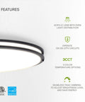 32 Inch Oval Flush Mount LED Light Fixture With 3CCT Dimmable Energy Star ETL Listed showing features like dimming and 3CCT