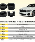 Heavy Duty Jack Pad Adapter Set For BMW And Mini Four Piece Rubber Pucks And Dual Use Axle Saddle Adapters With Work Gloves And Storage Bag Protects Frame Pinch Welds From Floor And Bottle Jacks During Tire Changes