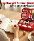 Person using Upgraded Embroidery Stitch Book Kit For Beginners with full tools in a red case featuring 106 classic patterns.