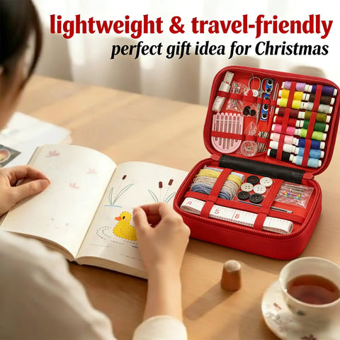 Person using Upgraded Embroidery Stitch Book Kit For Beginners with full tools in a red case featuring 106 classic patterns.
