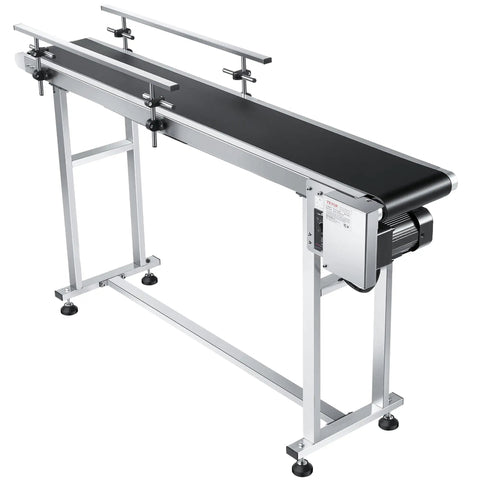 Sturdy Stainless Steel Motorized Belt Conveyor Table 59x7.8 Inch With PVC Anti Static Belt Adjustable Speed Double Guardrails