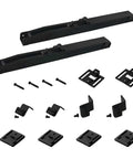 Installation hardware kit for Black PVC Surface Solid Core Wood Frosted Glass Sliding Barn Door, includes tracks and mounts