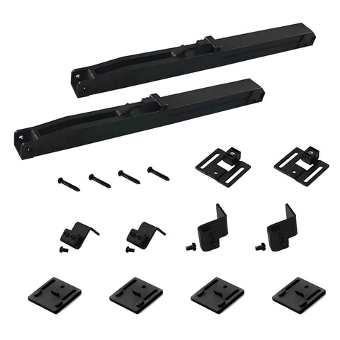 Installation hardware kit for Black PVC Surface Solid Core Wood Frosted Glass Sliding Barn Door, includes tracks and mounts