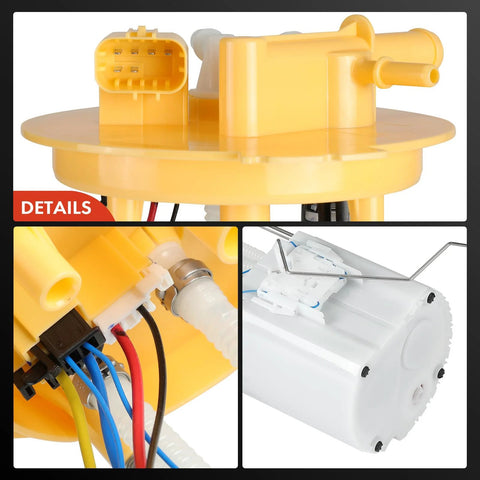 Close-up of Drop In Electric Fuel Pump Module Assembly For Chevrolet Silverado 2500 HD And GMC Sierra 2500 HD 2017 2018 2019 6.6L V8 Direct Fit Replacement Kit With O Ring Seal And Wiring Harness showing connectors and wires