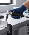 Heavy Duty Pneumatic Air Angle Die Grinder 12000 RPM in use on metal for auto repair, featuring a smooth grip and compact design.