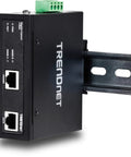 Beefy Industrial Gigabit PoE Plus Injector With DIN Rail And Wall Mounts IP30 Rated Housing NDAA And TAA Compliant 1 Gigabit Port And 1 PoE Plus Port TI IG30