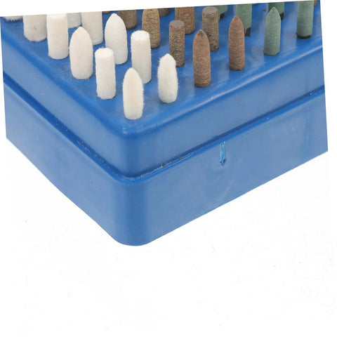 Pro Grade Polishing Buffing Wheel Bits Kit For Rotary Tools Mixed Materials 100 Pieces storage case close-up