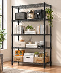 Heavy Duty Steel Wire Shelving Unit Black Metal Storage Rack Built Tough For Garage Warehouse Kitchen Pantry Office Laundry Room Multi Tier Stress Free Setup Game Changer with books and plants.