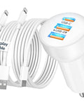 70W 3 Port Fast Car Charger With USB C PD And USB A QC Quick Charge For iPhone 14 13 12 11 Pro Max Mini SE XR X 8 7 6 Plus And iPad Includes Two USB C And Lightning Cables