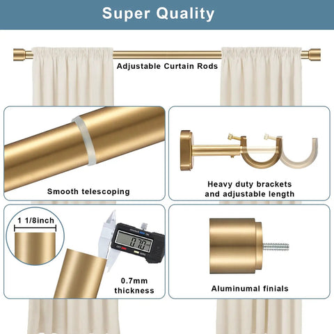 One And One Eighth Inch Curtain Rods Telescoping From 144 To 240 Inches With Heavy Duty Iron Rod Illustrated Features