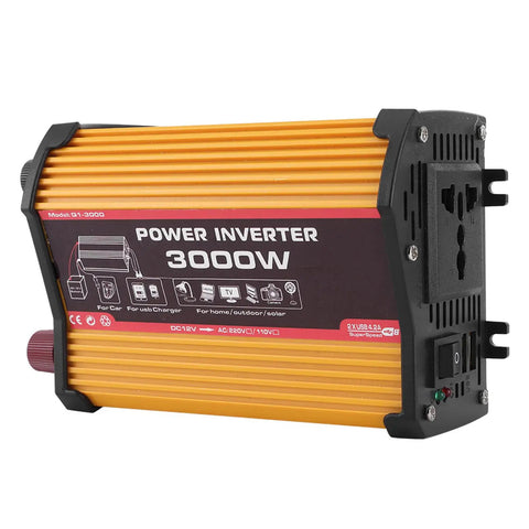 Road Ready Car Power Inverter Handles 12V DC Straight To 110V AC With Dual USB Fast Charging Smooth Modified Sine Wave For Rvs Trucks And Home Gear Zero Hassle Cool Running Fan, 3000W orange aluminum inverter.