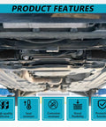 Underneath view of a car on a lift, showing installed Two Pack Silicone Rack and Pinion Boot Kit for Cars with Dustproof Steering Boots.