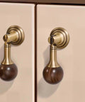 Walnut Wood Drop Pull Handles With Antique Brass Finish For Cabinets And Dressers Vintage Inspired Knobs For Drawers And Wardrobes