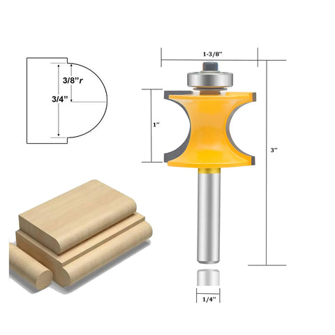 Bullnose Router Bit Set One Quarter Inch Shank, Five Piece Half Round Bearing Woodworking Cutter For Cabinets Doors Rails And Stiles Radius One Eighth Inch Three Sixteenth Inch One Quarter Inch Five Sixteenth Inch CNC Tool