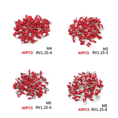 Get This Awesome 360 PCS Insulated Ring Terminals Kit With M4 M5 M6 And M8 Sizes For Cold Pressed Electrical Wire Cable Crimp Connectors That Fits 22 To 10 AWG Wiring Perfectly For Any Serious Car Or Home Electrical Gig. M4-M8 insulated ring terminals, red crimp connectors