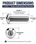 5/16-24 X 1 Button Head Socket Cap Screws Set, 25 Pro Grade Chrome Plated Steel Allen Bolts, Fine Thread UNF Internal Hex Drive