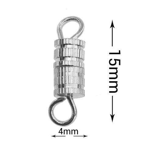 Barrel Screw Type Clasp Set 100 Pieces 4 x 15 mm Durable Silver Tone Jewelry Clasps for DIY Necklaces, Bracelets, Anklets