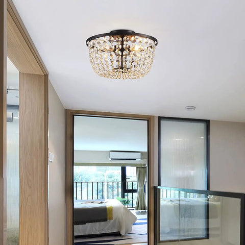 Dope Crystal Chandelier Flush Mount Ceiling Light For Bedroom Hallway Bar Kitchen Bathroom 8.4 In High By 13 In Wide