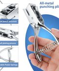 Heavy Duty All Metal Badge Hole Punch For ID Cards with new punch structure and power springs shown in hand.