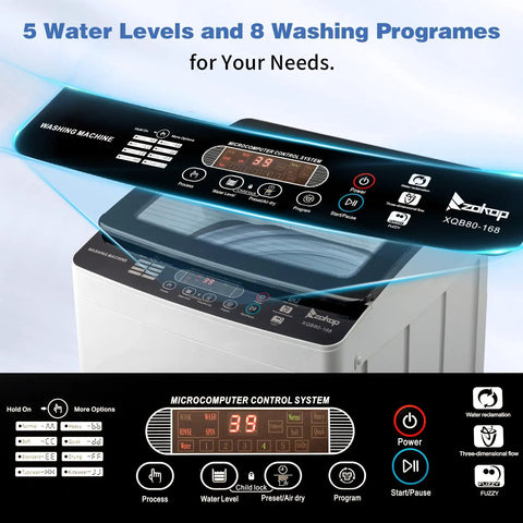 Control panel of Slick 30 Lbs Fully Automatic Portable Washing Machine With Integrated Drain Pump showing settings and indicators.