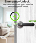 Smart Fingerprint Door Lock With Keyless Entry And Biometric Handle, Auto Lock, Passage Mode, Spare Key, showing emergency unlock