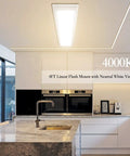Modern kitchen with Dimmable 2 Foot LED Wraparound Light With 3 CCT Adjustable 3000K 4000K 5000K, flush mounted on ceiling.