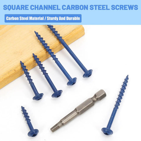 100 Piece Pocket Hole Screw Kit With Square Drive Drill Bit Blue Coated No 8 X 2 Inch screws and drill bit on wood surface