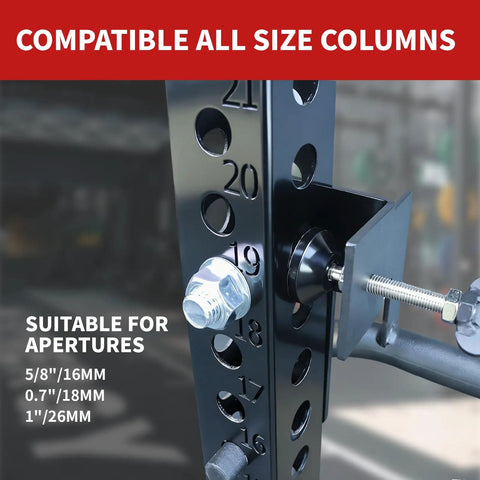 Single Leg Squat Roller Attachment for Power Rack and Home Gym, hardware close-up, compatible with all size columns