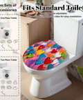 Generic Round Resin Toilet Seat for Bathroom with colorful heart design, fits standard toilets, quick-release hinges.