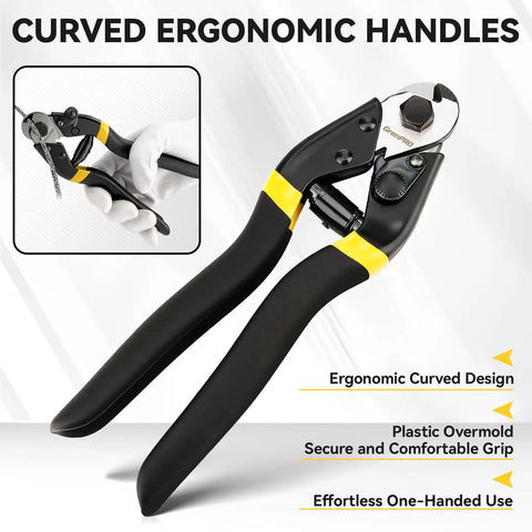 Beefy 7-1/2 Inch Heavy Duty Wire Rope Cutter With Chrome Vanadium Steel Jaw showing ergonomic curved handles