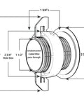 Technical diagram showing dimensions of 2 Pack Patented White Self Securing Cable Grommet With Cap Slider Tool Free Locking.