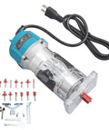 Electric Woodworking Pro Trimmer Router Tool Six Point Five Amp Pro Grade Motor Transparent Protective Cover Linear Guide Rail