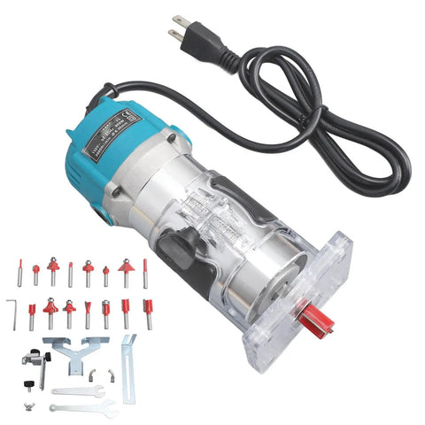 Electric Woodworking Pro Trimmer Router Tool Six Point Five Amp Pro Grade Motor Transparent Protective Cover Linear Guide Rail