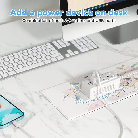 Power Strip With USB Ports, Wall Mountable Surge Protector, 2 AC Outlets And 2 USB Charging Ports, Flat Plug on desk setup.