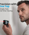 Man using Pro Grade Laser Measure Tool With 229 Feet Range And 70 Meters, Dual Bubble Levels, Backlit LCD Display, IP54 Waterproof