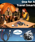 People camping with 4 In 2 Dual USB C Charging Cable With USB A Inputs All In One Grab And Go Travel Charger For iPhone 17.