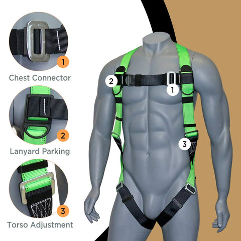 Rock Solid Full Body Fall Protection Safety Harness With Dorsal D Ring And Quick Buckle Legs In High Visibility Green For Construction Roofing Scaffolding Jobsite Gear Built For Daily Grind Osha Ansi Certified Comfort Fit
