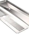 Stainless steel spill grate assembly with tray and components for commercial refrigerator Tdd 234 Ct, side view.