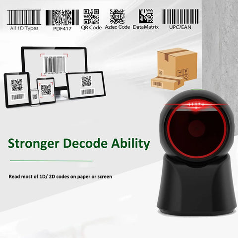 1D 2D Barcode Scanner Desktop USB Wired Hands Free QR Scanner Omnidirectional Bar Code Reader For POS PC Supermarket Library